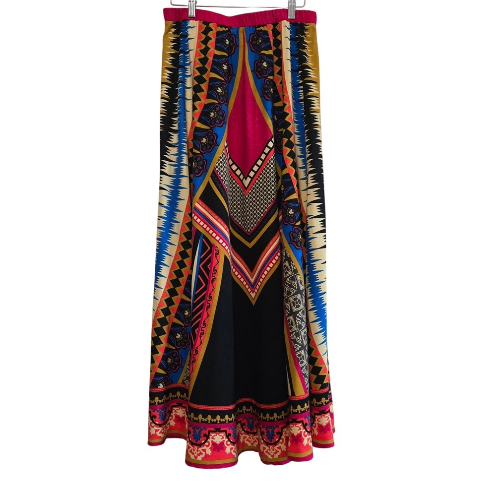 Stunning, Boho, Tribal Print, Rayon, Maxi Skirt in Black, Pink & Blue, Sz Med - Picture 6 of 6